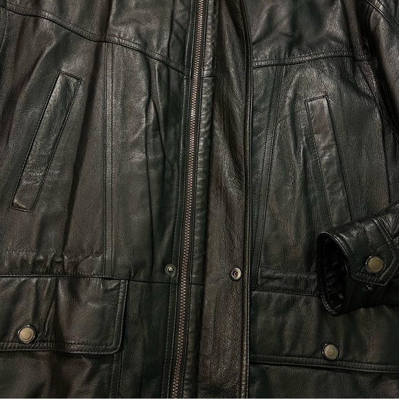 Members Only Leather Coat Long Black Mens Medium Vintage 90s - Picture 7 of 13